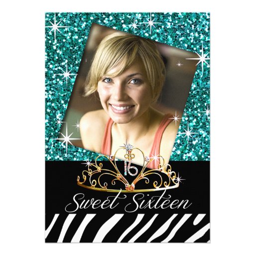 Bling Tiara Zebra Sweet 16 Birthday Celebration Personalized Invitations