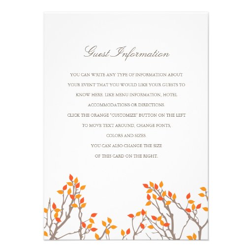 Blissful Branches Wedding Insert Personalized Invite