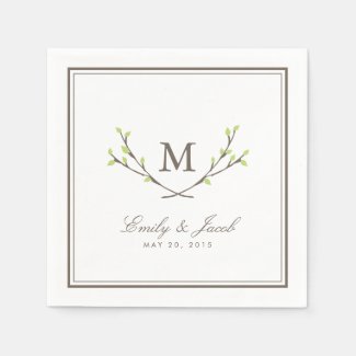 Blissful Branches Wedding Paper Napkins - Green