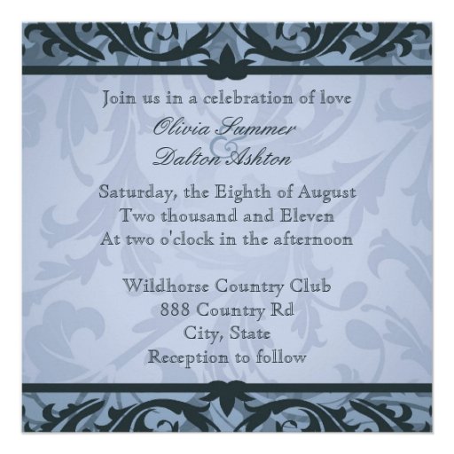 Blissful Brocade Blue Floral Wedding Invitation