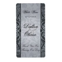 Blissful Brocade Grey Wedding Wine Label