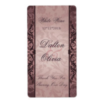 Blissful Brocade Pink Wedding Wine Label