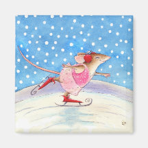 Blissful skating mouse refrigerator magnet