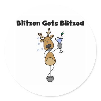 Blitzen Gets Blitzed Round Sticker by christmasshop