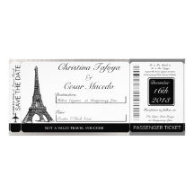 Blk Eiffel Tower Boarding Pass Wedding Invitation