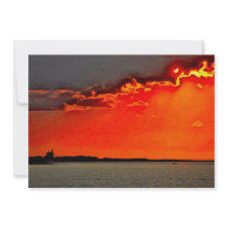 Block Island North Lighthouse at Sunset Painting Custom Invitations