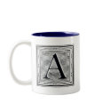 Block Letter "A" Woodcut Woodblock Inital mugs