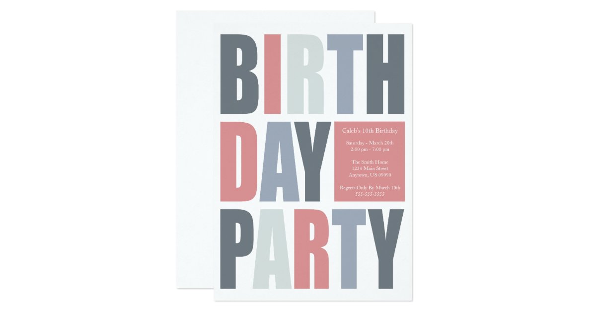 Block Letter Birthday Party Invitations Zazzle