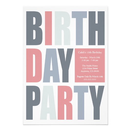 Block Letter Birthday Party Invitations