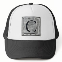 Block Letter "C" Woodcut Woodblock Inital Mesh Hats