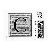 Block Letter "C" Woodcut Woodblock Inital Postage Stamp