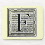 Block Letter "F" Woodcut Woodblock Inital Mouse Pads