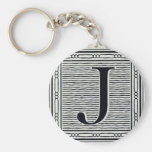 Block Letter "J" Woodcut Woodblock Inital Keychain