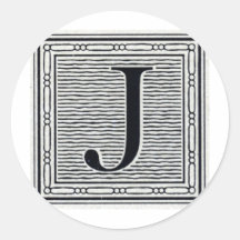 Block Letter "J" Woodcut Woodblock Inital Sticker
