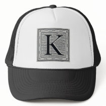 Block Letter "K" Woodcut Woodblock Inital Trucker Hat