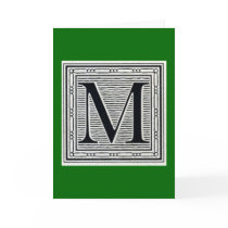 Block Letter "M" Woodcut Woodblock Inital Cards