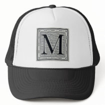 Block Letter "M" Woodcut Woodblock Inital Trucker Hats