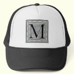 Block Letter "M" Woodcut Woodblock Inital hats