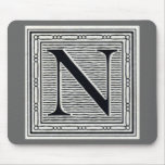 Block Letter "N" Woodcut Woodblock Inital Mousepads