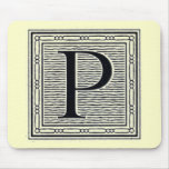 Block Letter "P" Woodcut Woodblock Inital Mouse Pads