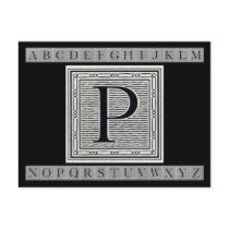 Block Letter "P" Woodcut Woodblock Inital postcards