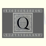 Block Letter "Q" Woodcut Woodblock Inital cards