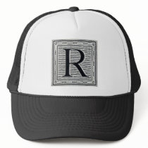 Block Letter "R" Woodcut Woodblock Inital hats