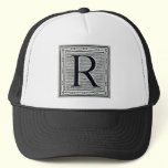Block Letter "R" Woodcut Woodblock Inital hats