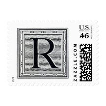 Block Letter "R" Woodcut Woodblock Inital Stamp