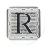 Block Letter "R" Woodcut Woodblock Inital Sticker