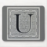 Block Letter "U" Woodcut Woodblock Inital Mouse Pad