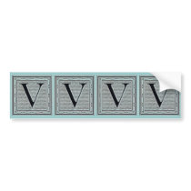 Block Letter "V" Woodcut Woodblock Inital bumper stickers