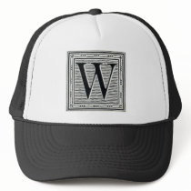 Block Letter "W" Woodcut Woodblock Inital hats