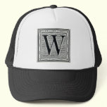 Block Letter "W" Woodcut Woodblock Inital hats