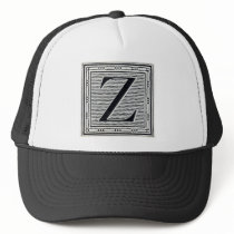 Block Letter "Z" Woodcut Woodblock Inital Mesh Hats