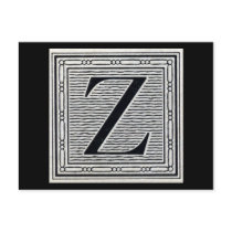 Block Letter "Z" Woodcut Woodblock Inital Post Card
