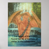 Blond Angel Man in Fountain Poster