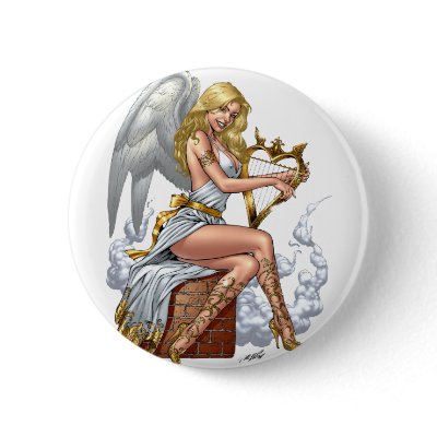 Blond Angel with Golden Heart-shaped Harp - Al Rio Pins by AlRioArt