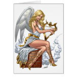 Blond Angel with Golden Heart-shaped Harp - Al Rio Card