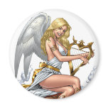Blond Angel with Golden Heart-shaped Harp - Al Rio Refrigerator Magnets