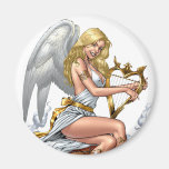 Blond Angel with Golden Heart-shaped Harp - Al Rio Refrigerator Magnets
