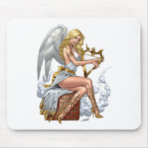 Blond Angel with Golden Heart-shaped Harp - Al Rio Mouse Pad