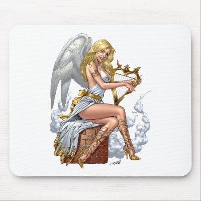 Blond Angel with Golden Heart-shaped Harp - Al Rio Mouse Pad by AlRioArt