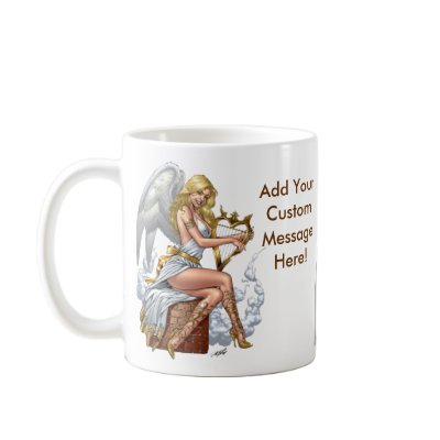 Blond Angel with Golden Heart-shaped Harp - Al Rio Coffee Mug by AlRioArt