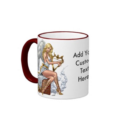 Blond Angel with Golden Heart-shaped Harp - Al Rio Mugs by AlRioArt