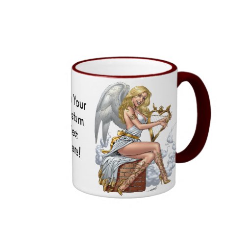 Blond Angel with Golden Heart-shaped Harp - Al Rio Mugs