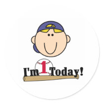 Blond Boy Baseball 1st Birthday stickers by kids_birthdays Blond Boy Baseball 1st Birthday stickers