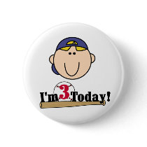 Blond Boy Baseball 3rd Birthday Pins