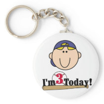 Blond Boy Baseball 3rd Birthday Keychains