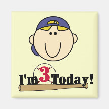 Blond Boy Baseball 3rd Birthday Magnets